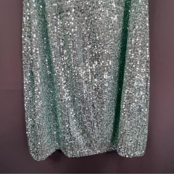 BEBE mint colour sequin slip dress draped midi with clear straps clubbing mini - Picture 9 of 12